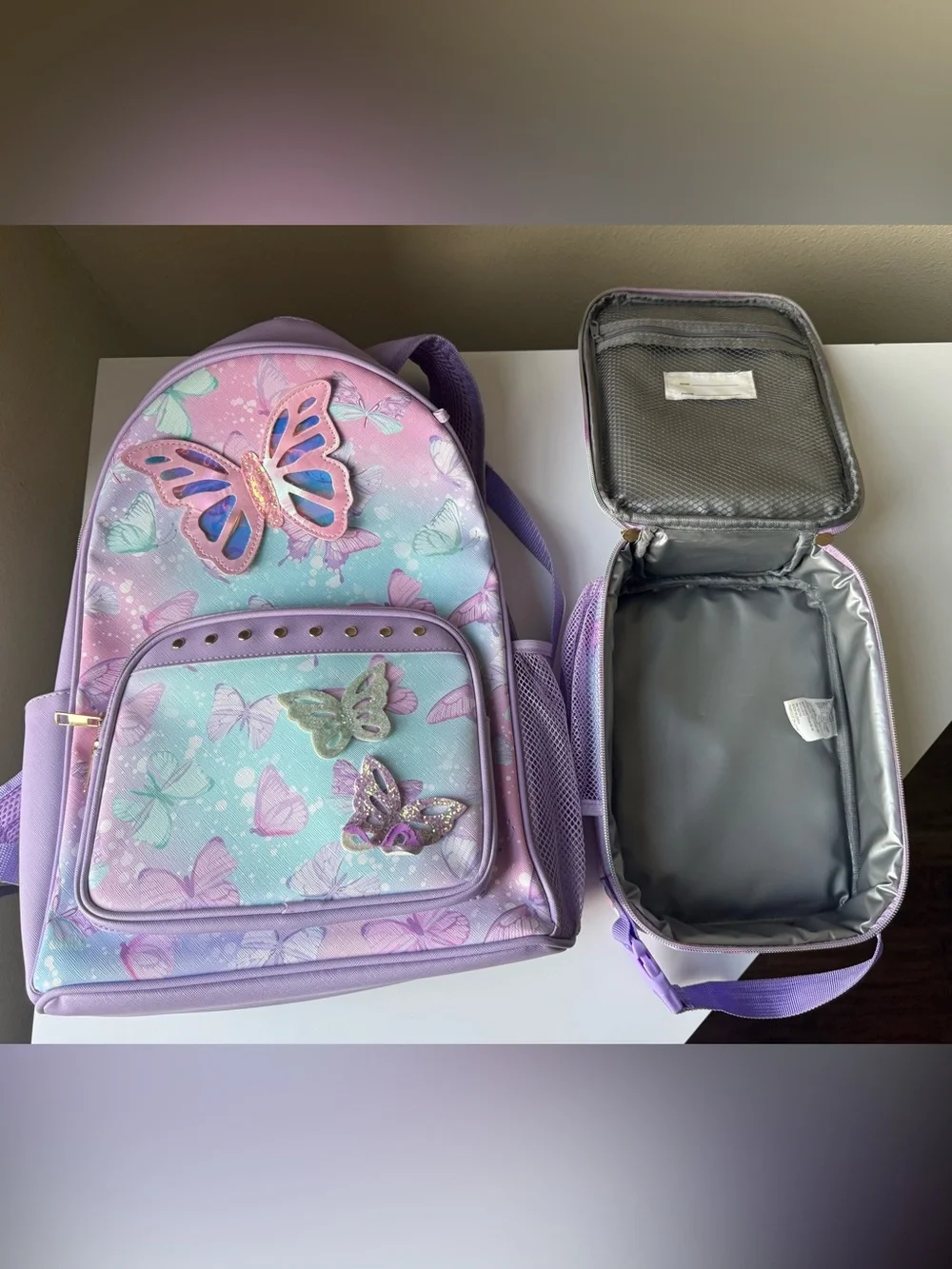 Kids Butterfly Backpack and Lunch Bag Set.